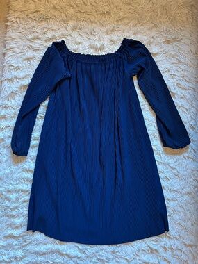 Navy Blue Off-Shoulder Long Sleeve Dress